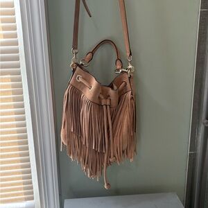 Fringed Tan Leather Shoulder Bag